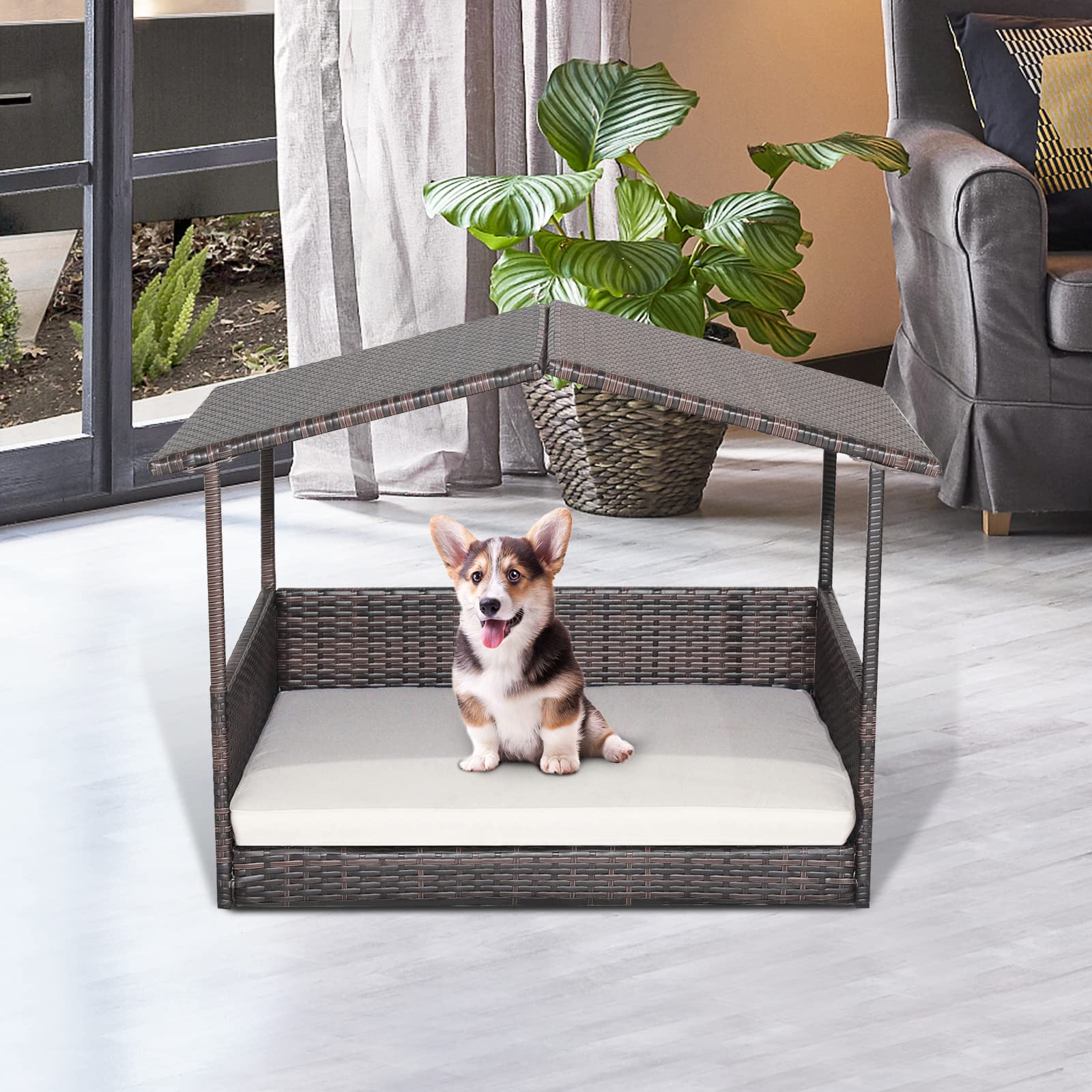 Tangkula Maison Chien Osier – finition blanche élégante et harmonieuse.