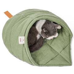 Nid cave TangN en lin vert offrant chaleur et refuge pour chat.
