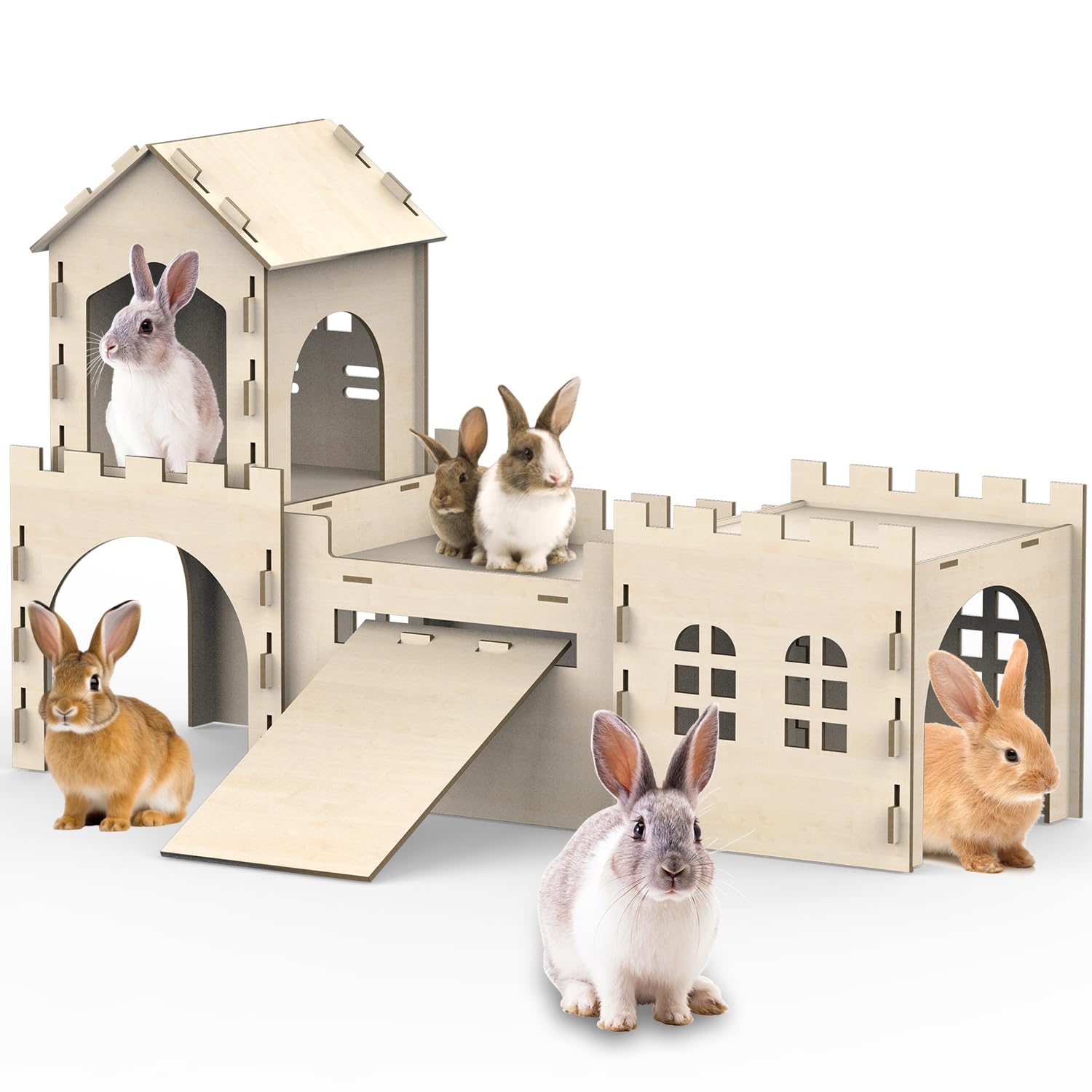 TankMatDecor: maison lapin bois etage rampe, espace naturel et sécurisé.