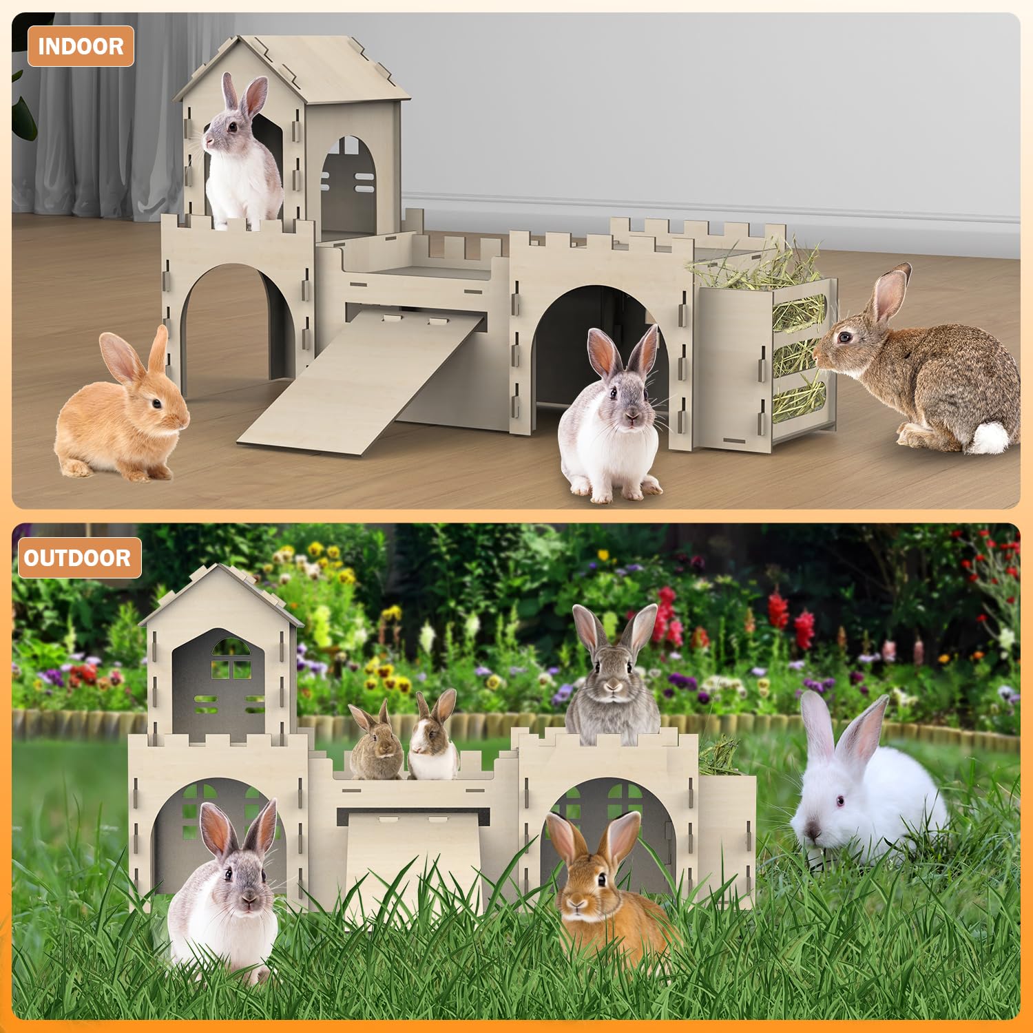 TankMatDecor Nid lapin double étage escabeau bois, offre un accès facile et sécurisé.