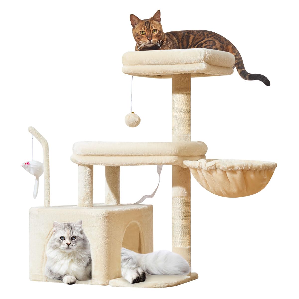 Arbre-chat beige Taoqimiao MS043M au fini doux intégrant le décor.