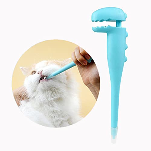 TAOZUA Cat Pill Shooter bleu avec design dinosaure facilite l’administration des pilules.