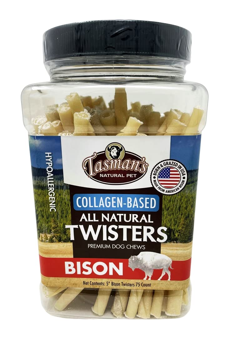 Tasman's Natural Pet tresses bison collagene 5 pouces, friandise naturelle pour chiens sensibles.