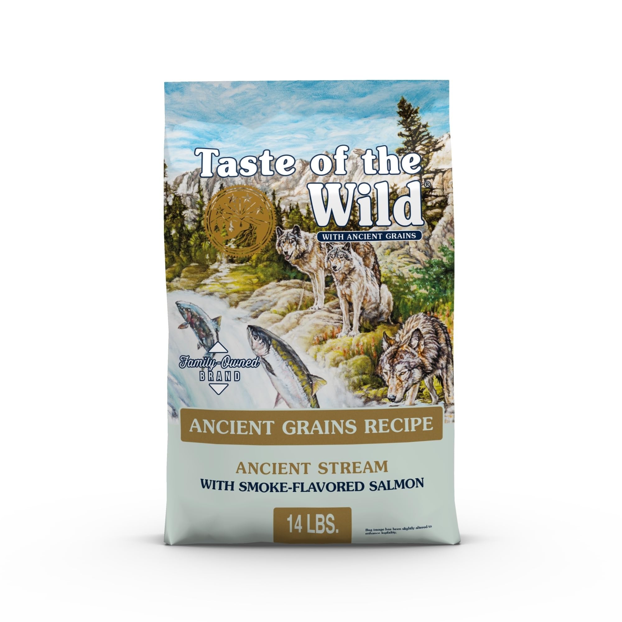 Taste of the Wild Ancient Stream saumon fumé et grains, énergie naturelle pour chiens.