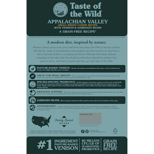 Taste of the Wild Appalachian venison-protéine haute, pour chiens actifs.