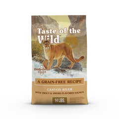 Taste of the Wild Canyon River croquettes au truite et saumon fumé, riches en protéines.