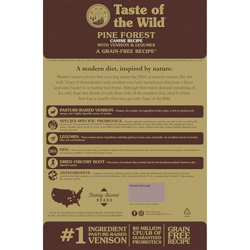 Taste of the Wild Foret de Pins croquettes venaison en gros plan, gout naturel et nourrissant.
