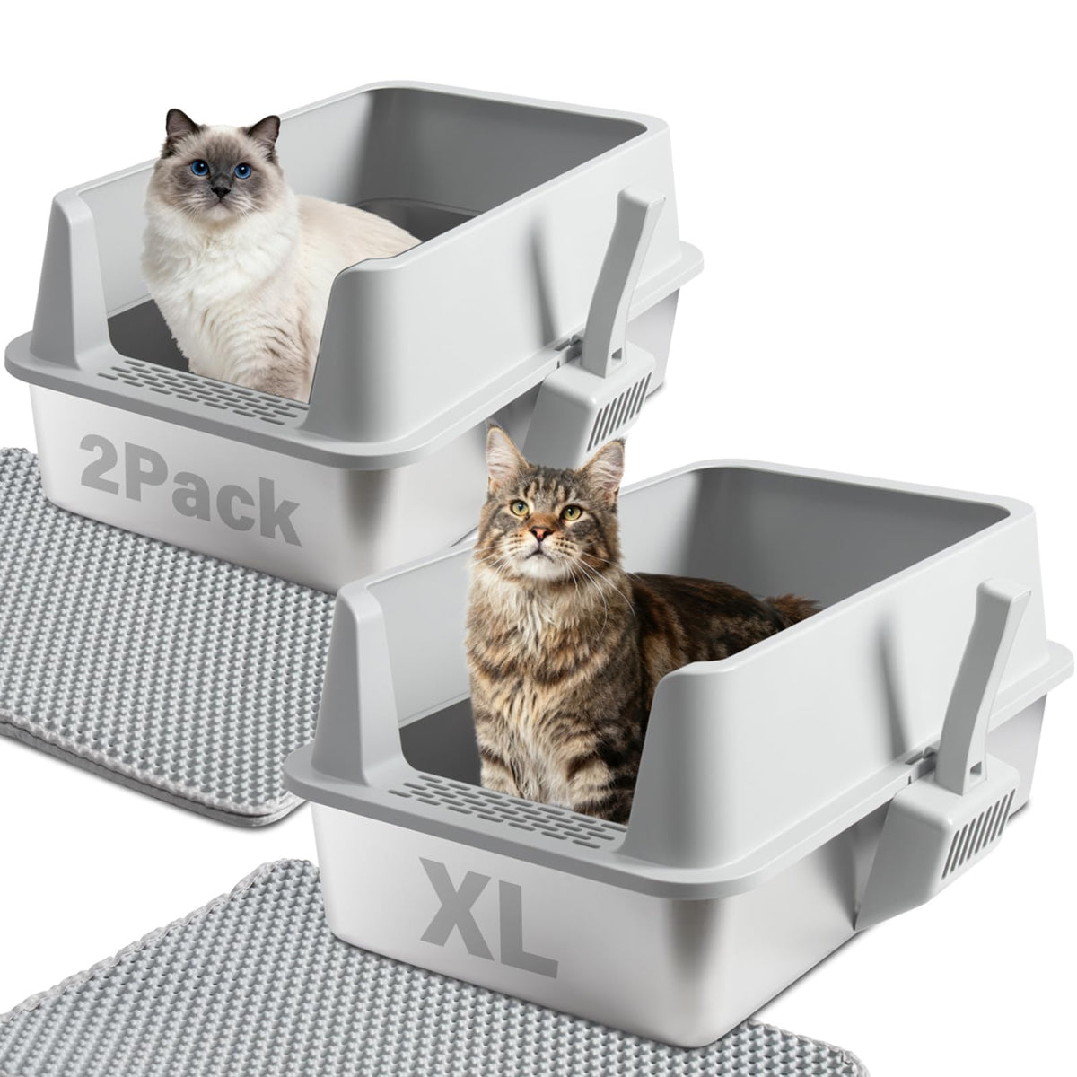 Bac Tataanty en acier inoxydable avec couvercle pour deux chats, hygiène accrue.