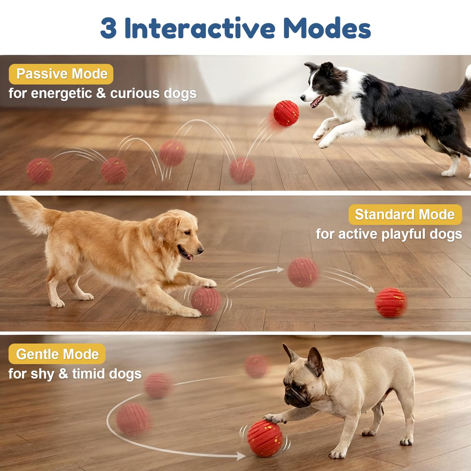 Balle interactive TBC PET mode standard, rebond doux pour chiens actifs.