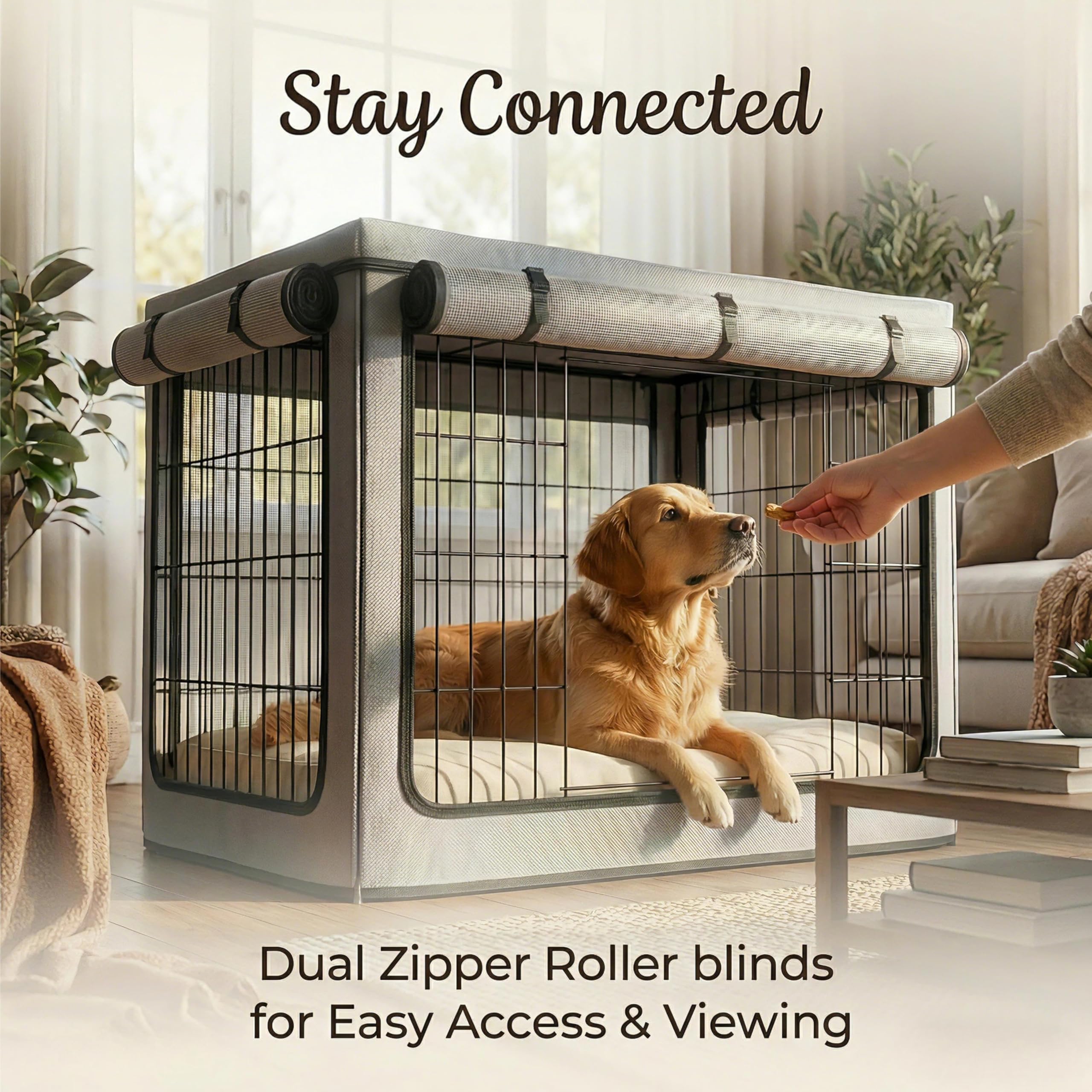 TBNO couvre-cage chien, fixations bas par attaches auto-agrippantes pour stabilité.
