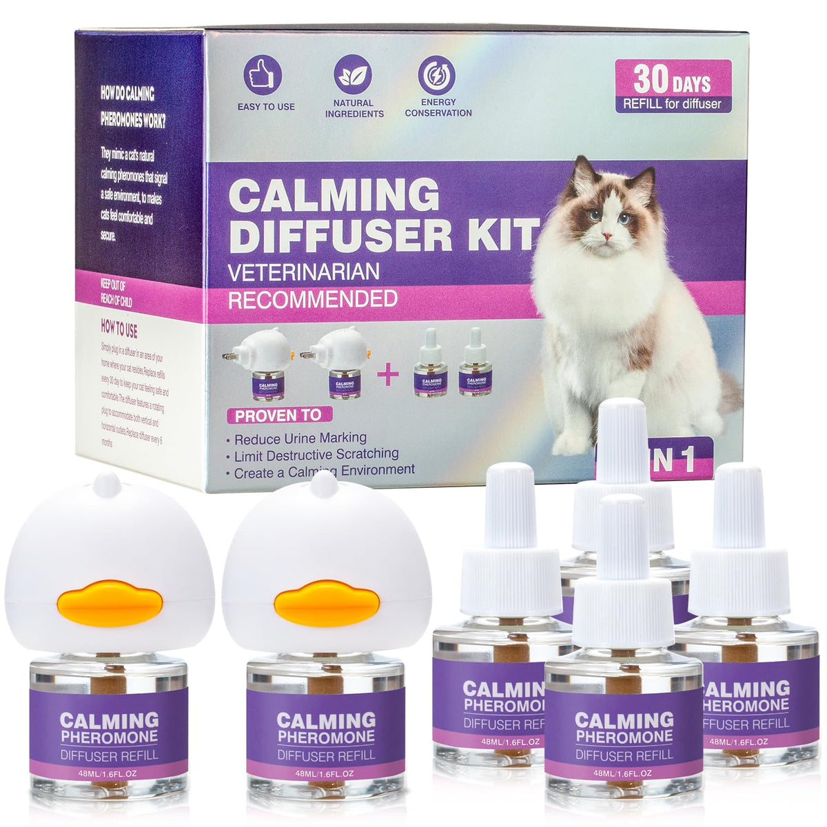 Diffuseur Tcllka chat apaisant, bouteille de 48 ml pour calmer les félins.
