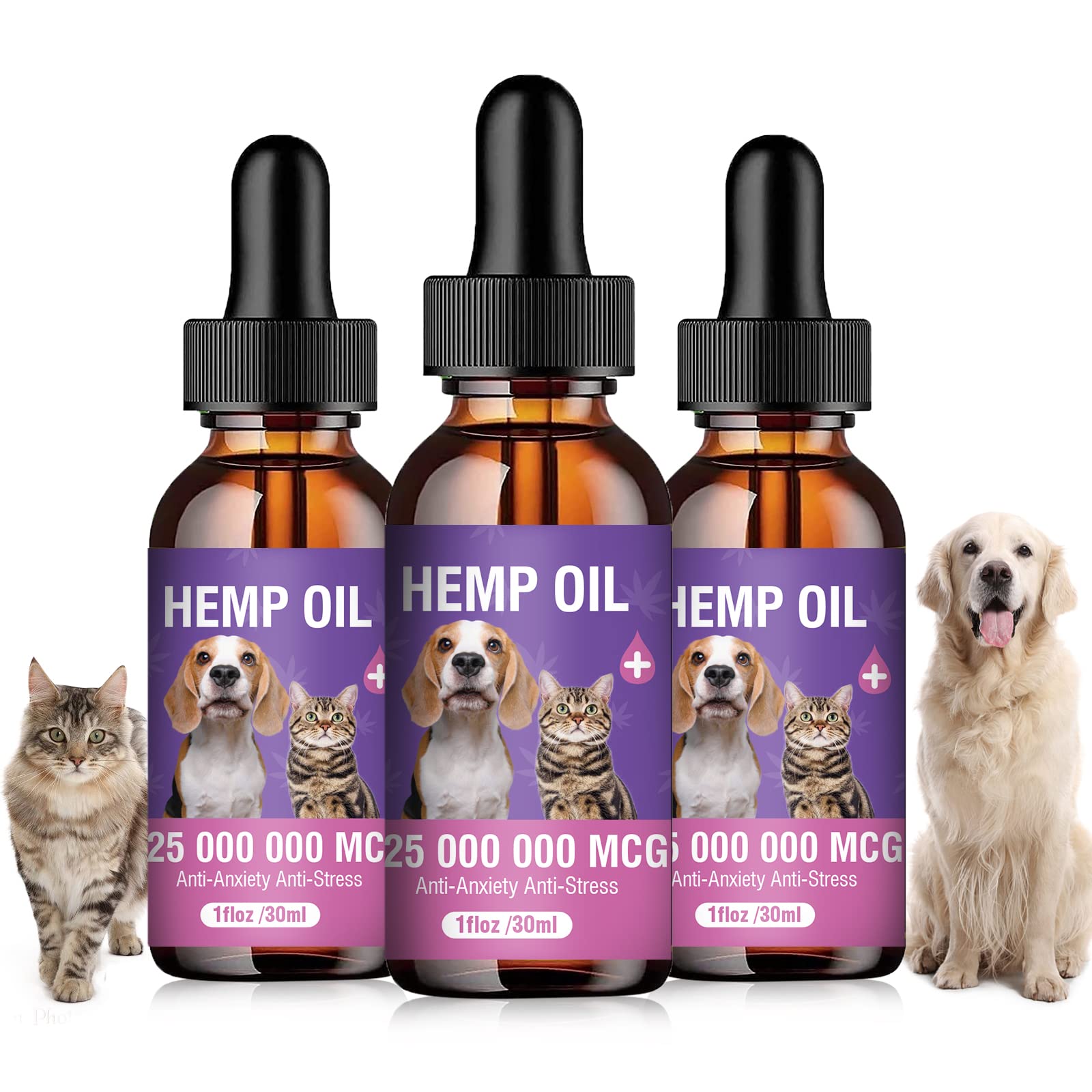 Tcllka huile de chanvre pour chiens et chats, flacon pack3 30 ml pour le calme et le bien-être