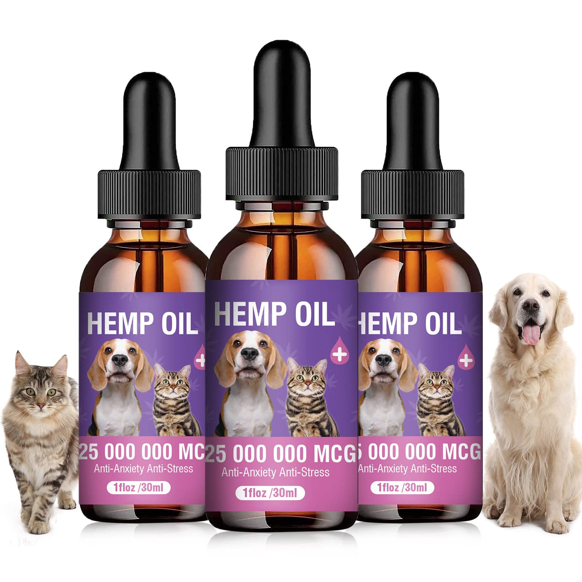 Tcllka huile de chanvre pour chiens et chats, flacon pack3 30 ml pour le calme et le bien-être