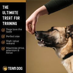 Morceaux Team Dog boeuf-coeur-poumon-foie riches en protéines.