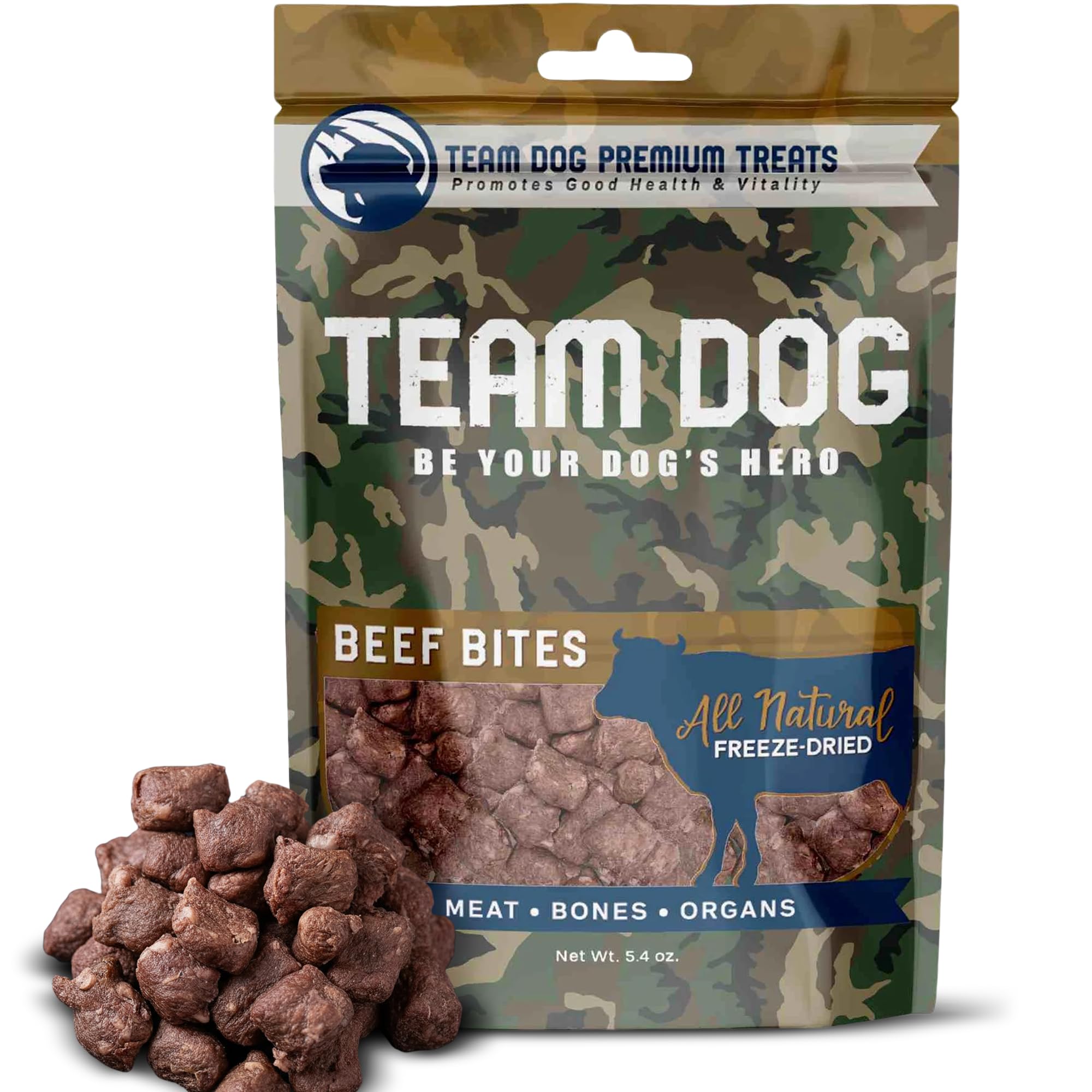 Friandises Team Dog cœur-boeuf-poumon-foie lyophilisées pour entraînement.