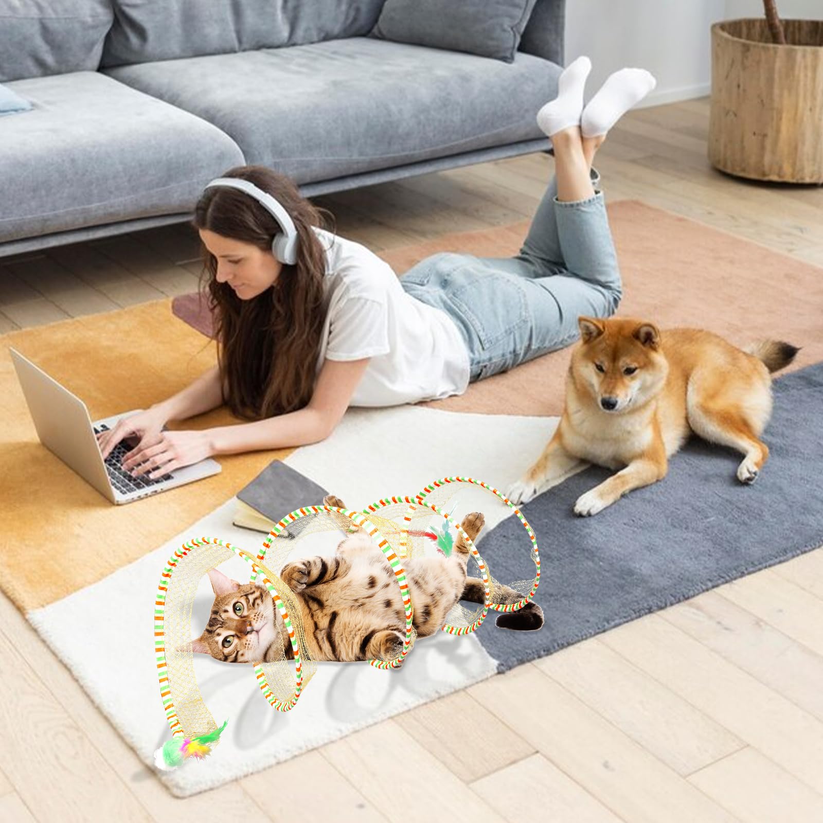 TEASIK lot2 tunnels chat teasik: ensemble pratique pour divertir plusieurs felins