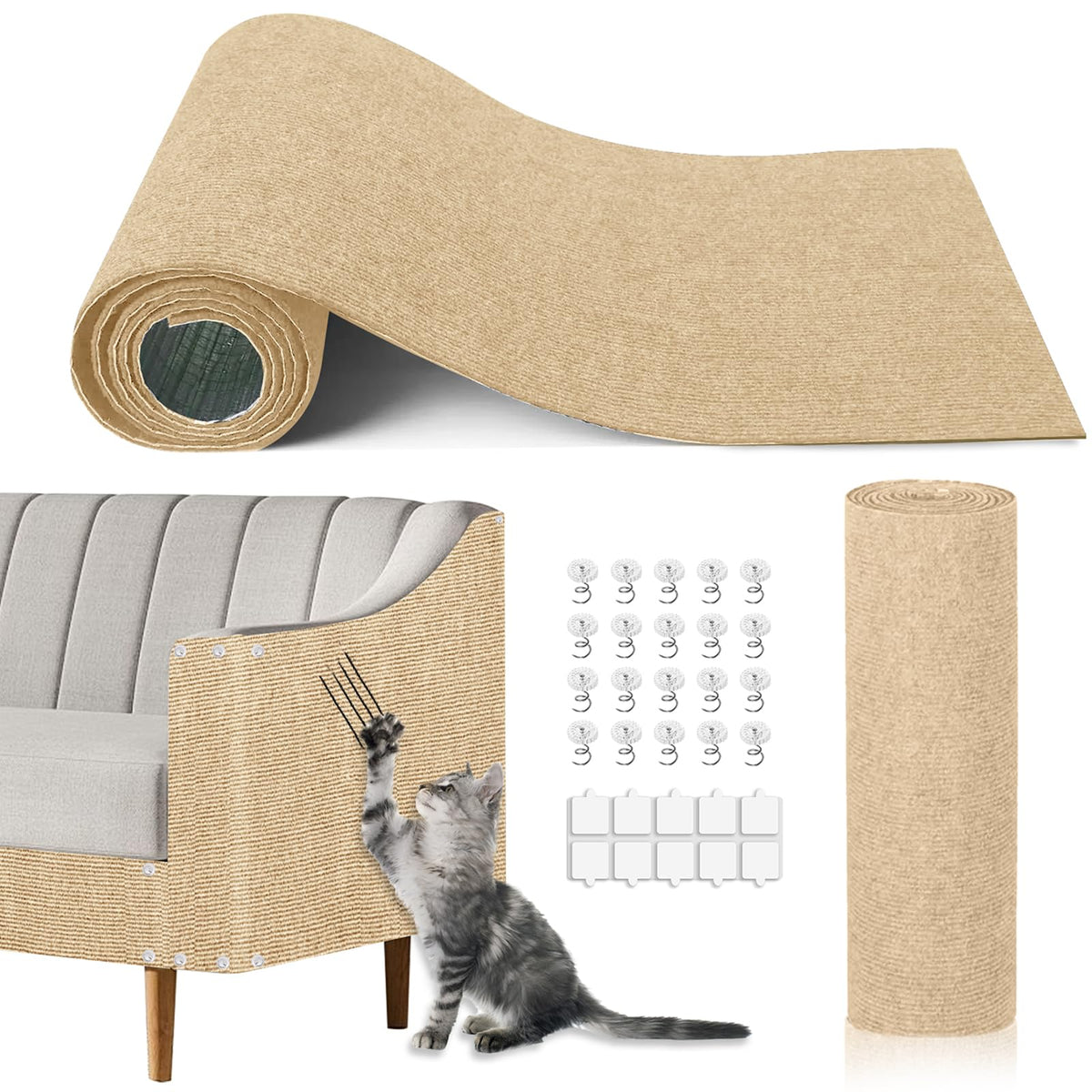 Tebanty tapis griffes chat beige grand format idéal pour plusieurs chats.