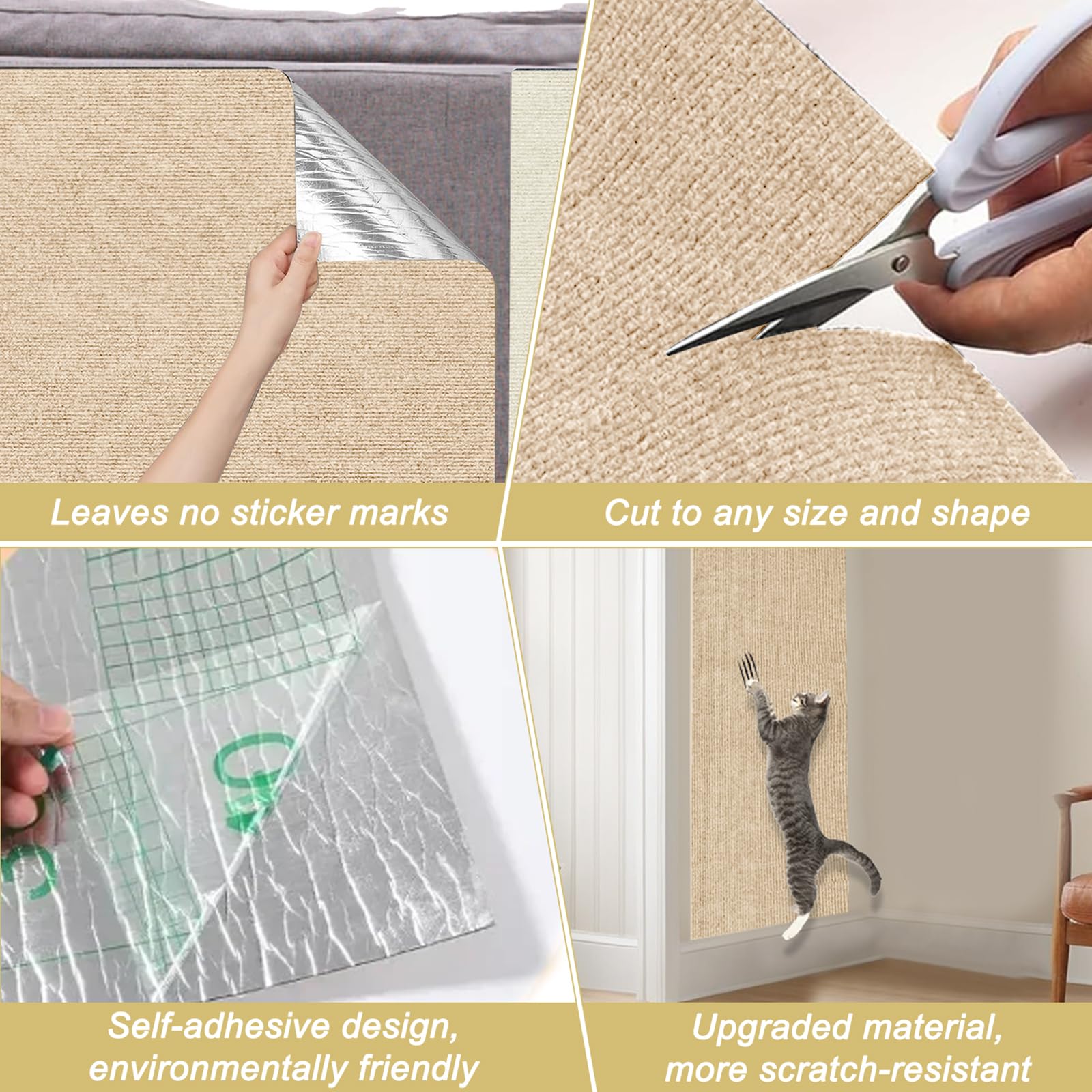 Tebanty tapis griffes chat coin meuble beige, adaptation flexible.