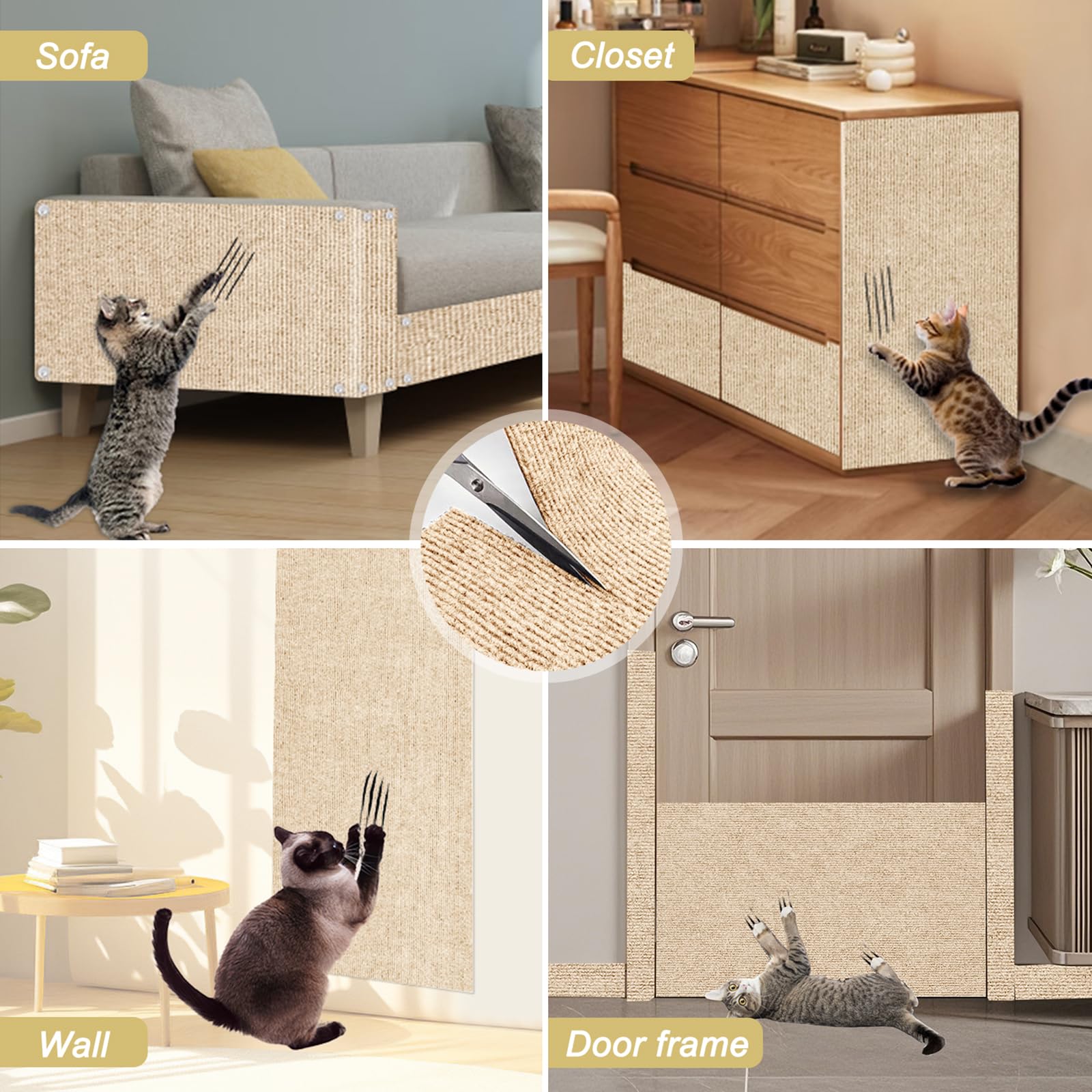 Tebanty tapis griffes chat portable beige, usage pratique et amovible.