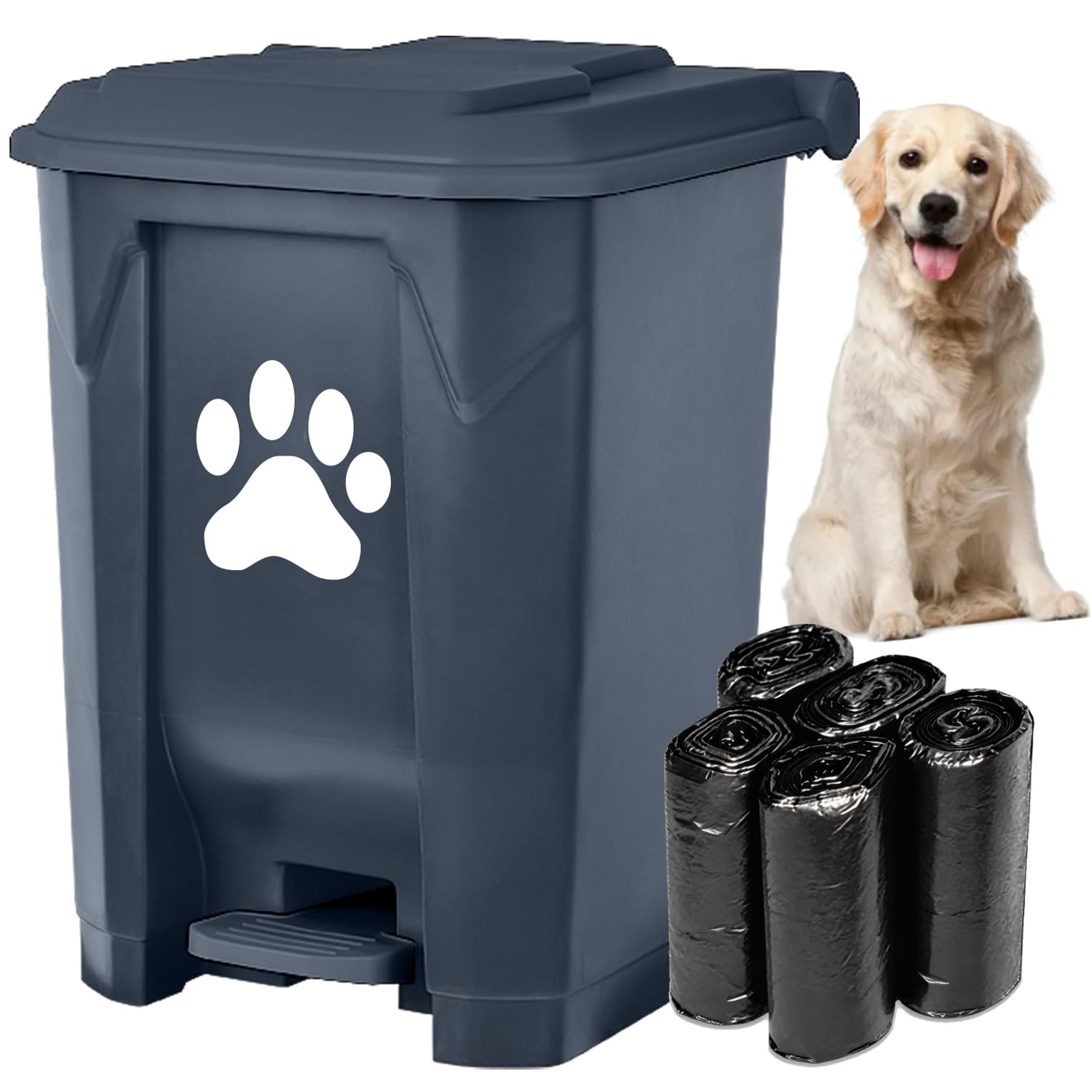 Poubelle Tebiete avec pédale pour déjections canines, pratique et mains libres