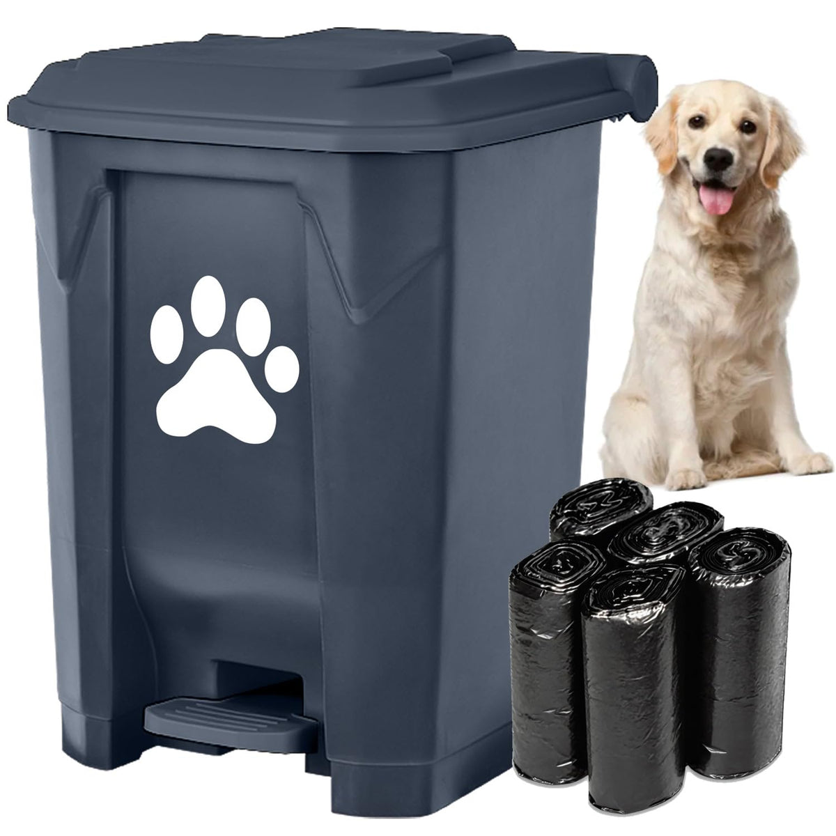 Poubelle Tebiete avec pédale pour déjections canines, pratique et mains libres