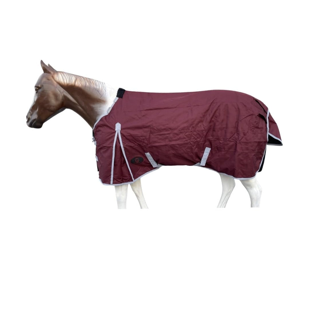 Tech Equestrian couverture pluie imperméable rouge et gris, protection contre la pluie pour cheval.