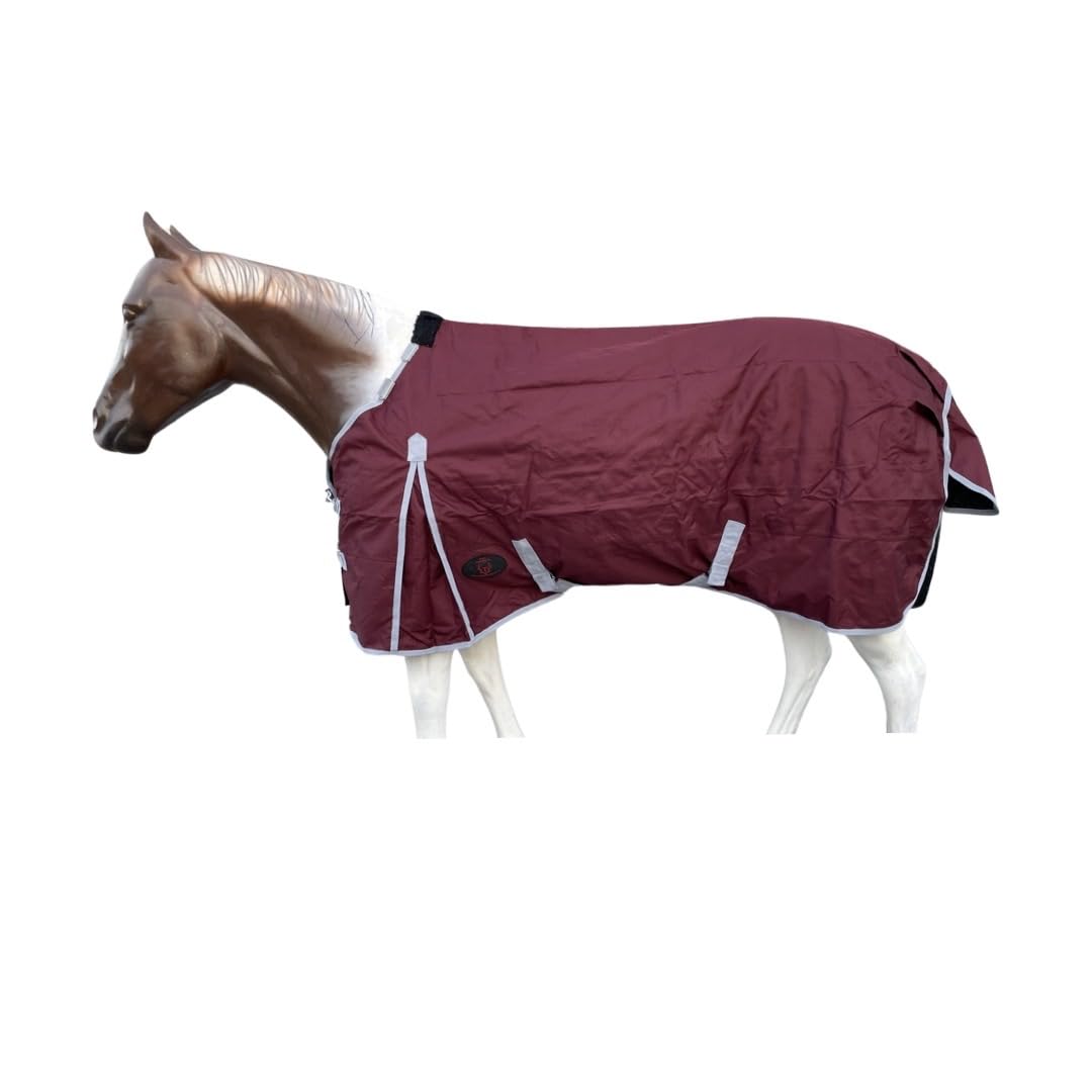 Tech Equestrian couverture pluie imperméable rouge et gris, protection contre la pluie pour cheval.