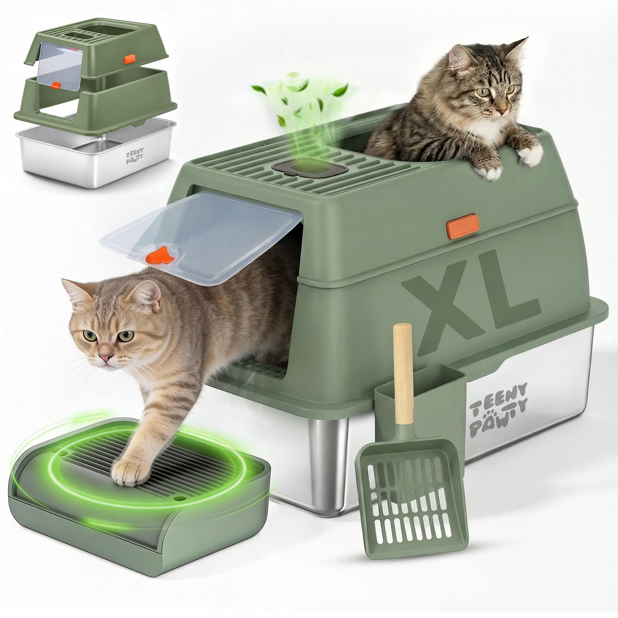Boîte Teeny Pawty en inox XL avec enclos pour grands félins et propreté durable