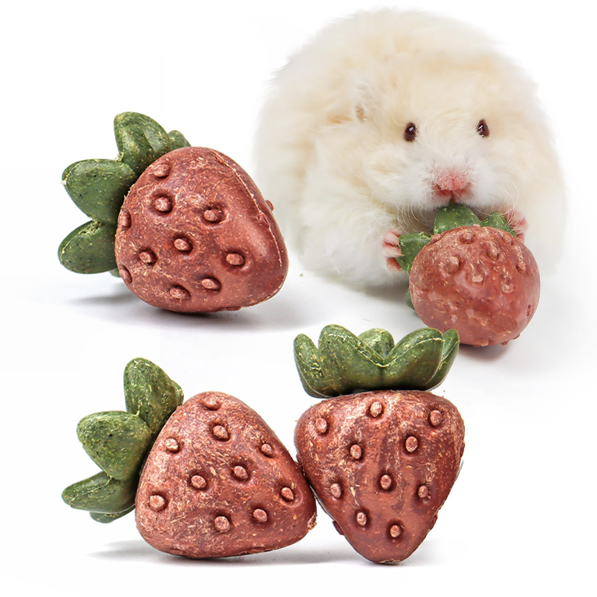 Jouet fraise Teewy pour hamster, favorise la mastication naturelle et l'amusement.