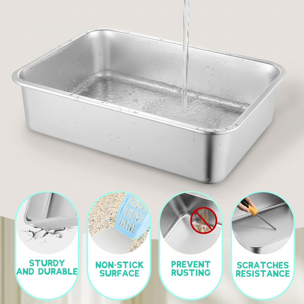 Tehoao litière inox, forme rectangulaire durable et pratique.