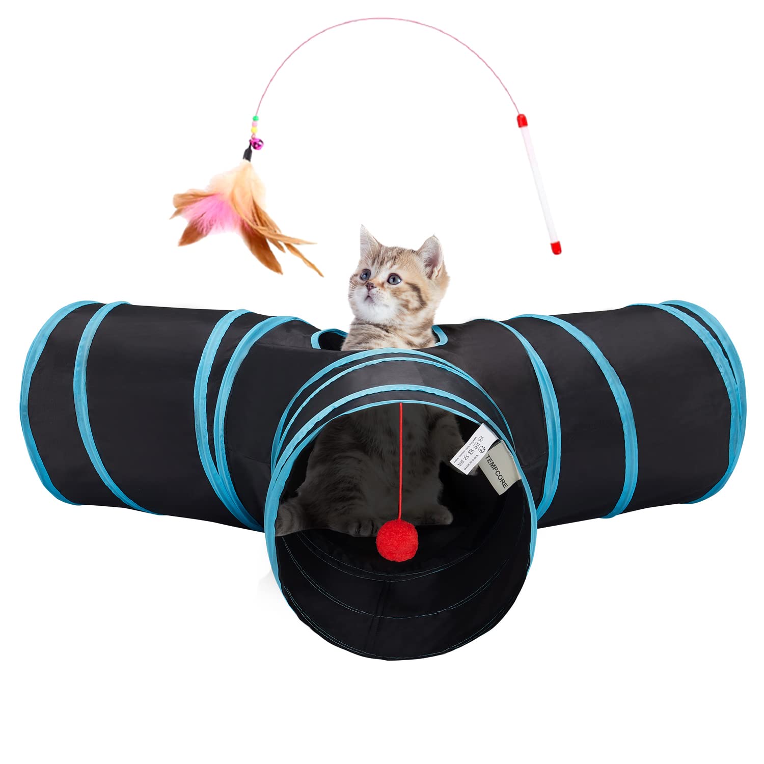 Tempcore tunnel pour chat avec hublot et balle, divertissement interactif.