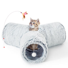 Tempcore tunnel chat plush, 3 voies pliable pour l'amusement et l'exercice