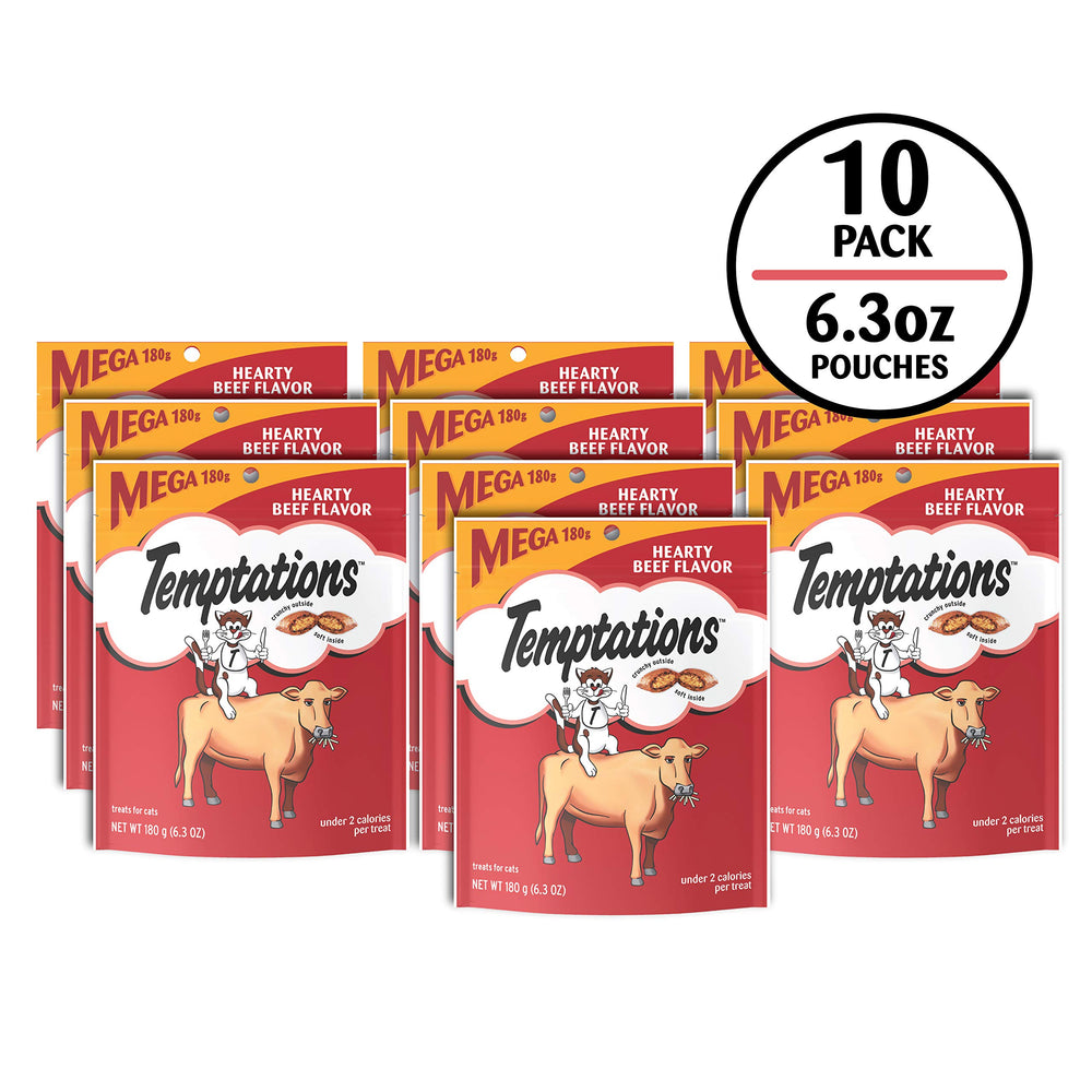 Temptations chat boeuf - texture croustillante et moelleuse pour récompense.