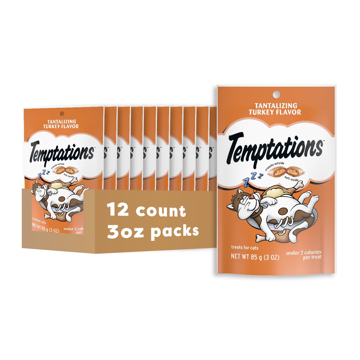 Temptations : friandises pour chats croquantes et moelleuses, sachet pratique de 85 g