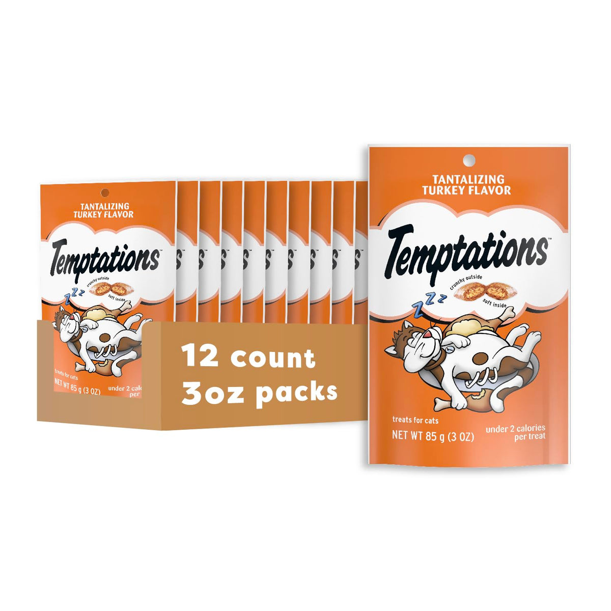 Temptations : friandises pour chats croquantes et moelleuses, sachet pratique de 85 g