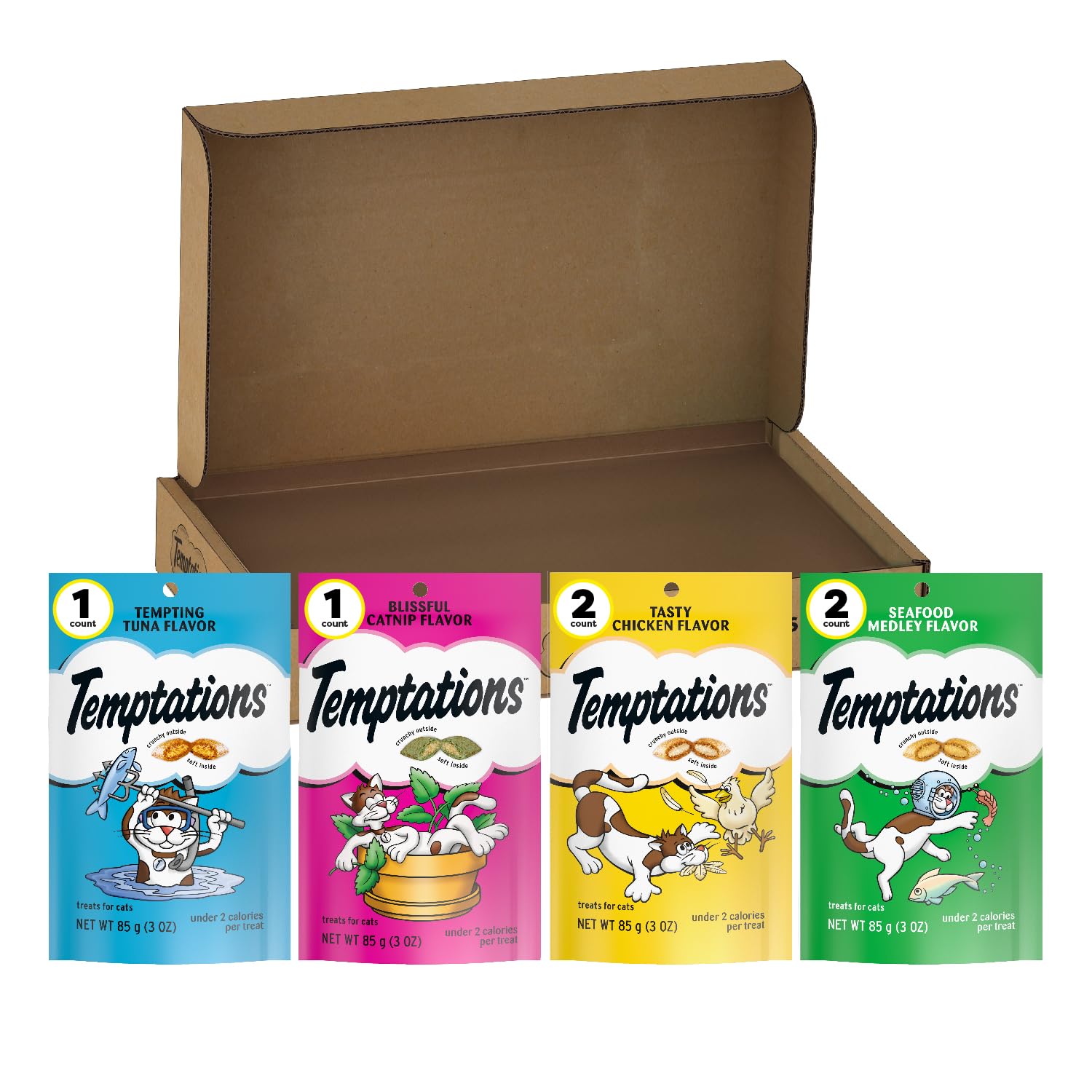 Temptations Chat, pack 6 variétés, friandise croquante et savoureuse.
