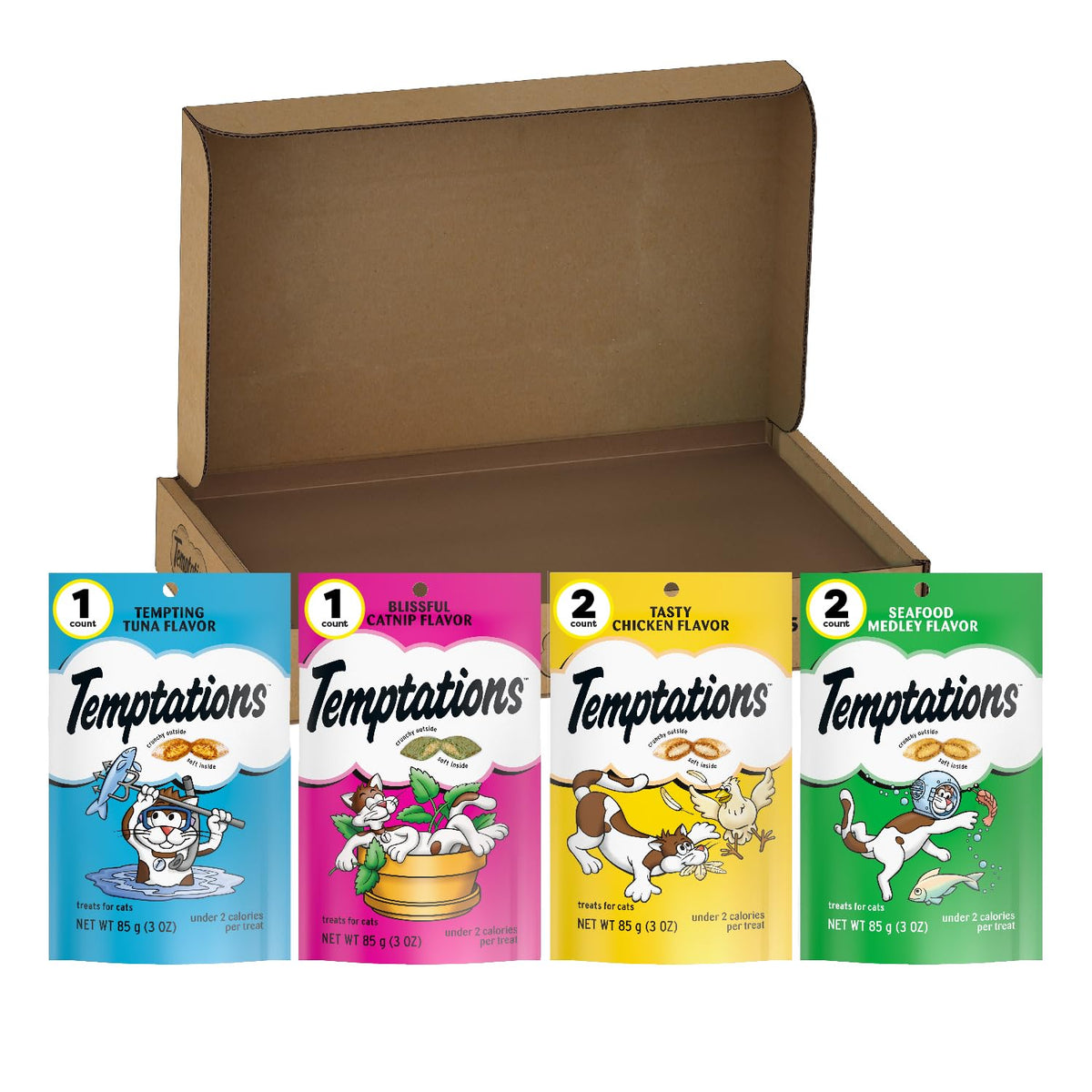 Temptations Chat, pack 6 variétés, friandise croquante et savoureuse.