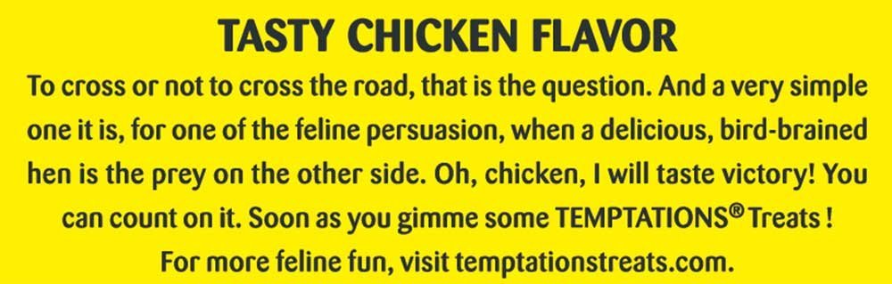 Temptations chat poulet 2 calories par friandise: option légère pour récompenser.