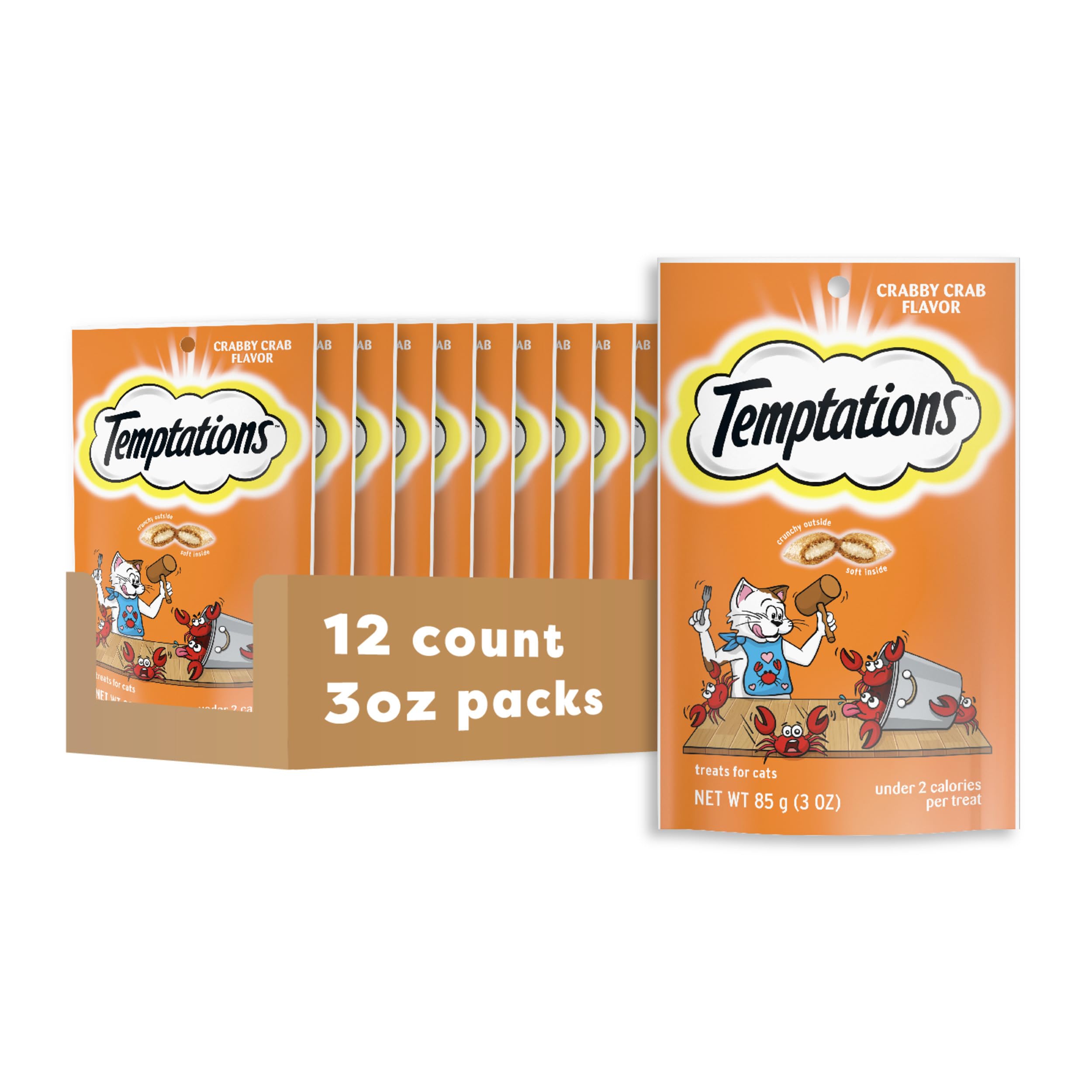 Temptations Crabby Crab — sachet 3 oz, friandise croquante et moelleuse.