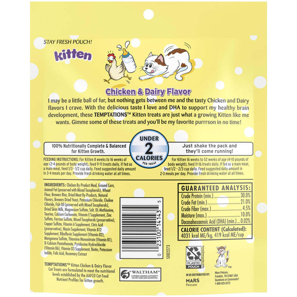 Temptations Chaton – arôme poulet et lait pour une friandise appétente.