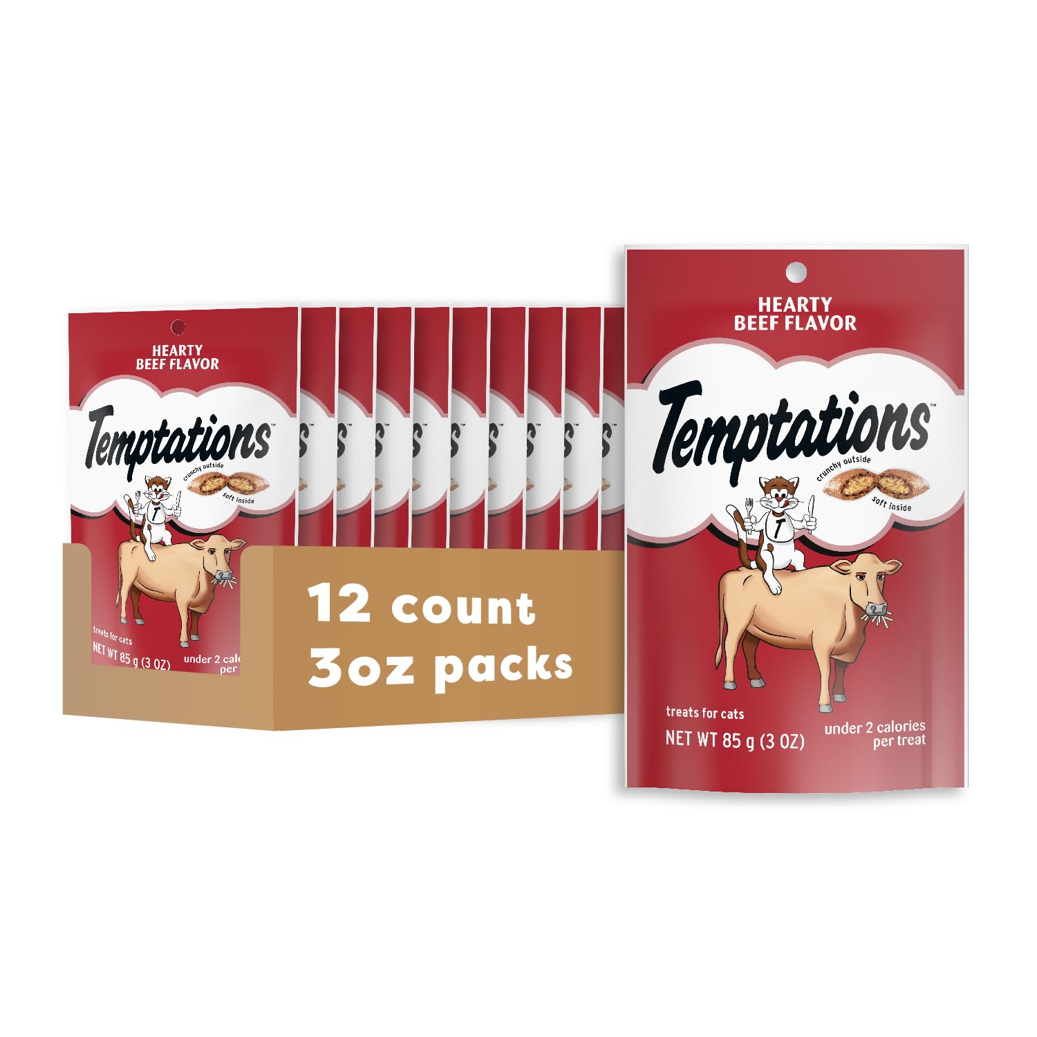 Temptations friandises pour chats: croquant extérieur et cœur tendre, récompense quotidienne.