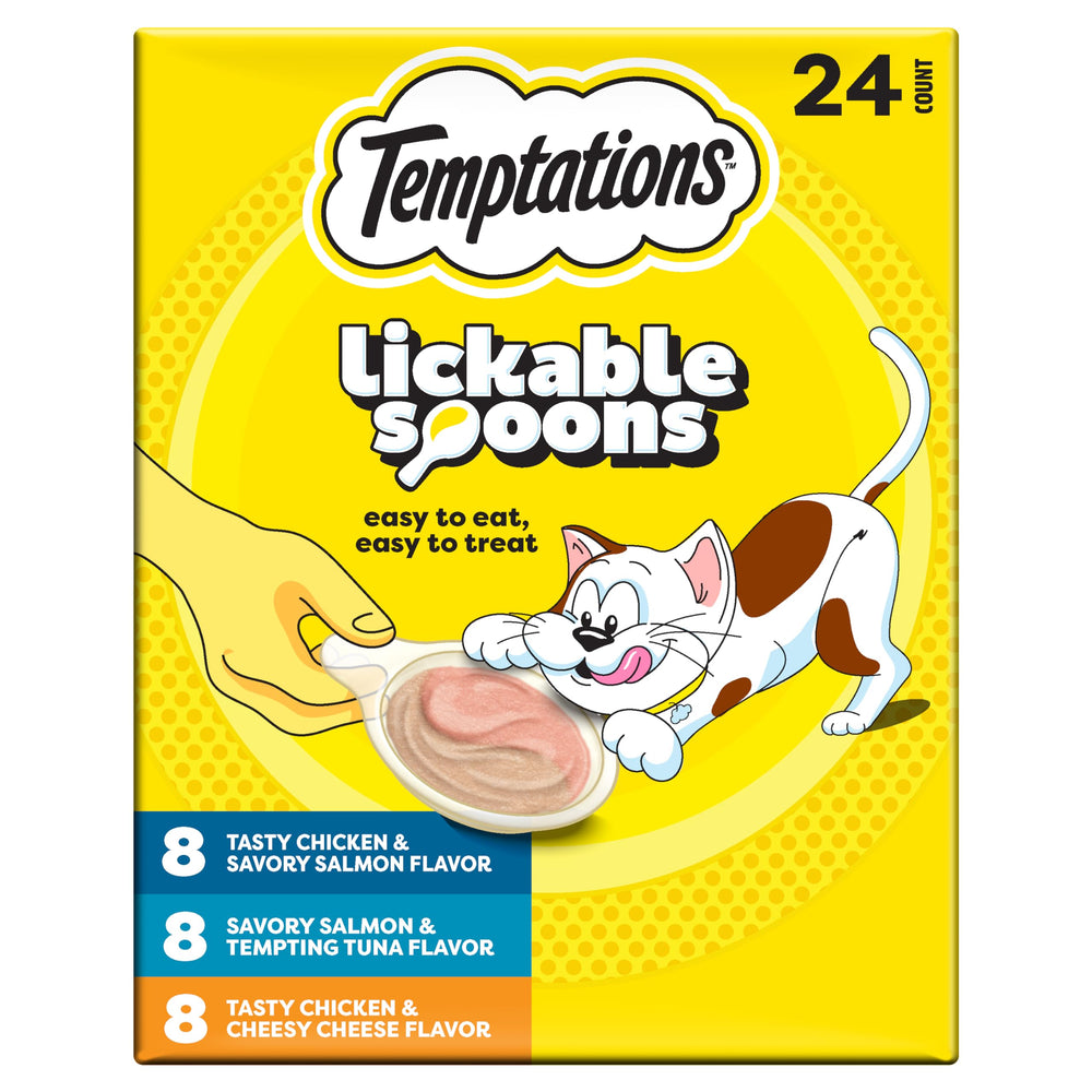 Temptations cuillères à lécher pack varié de 24, récompense pratique et propre pour votre chat