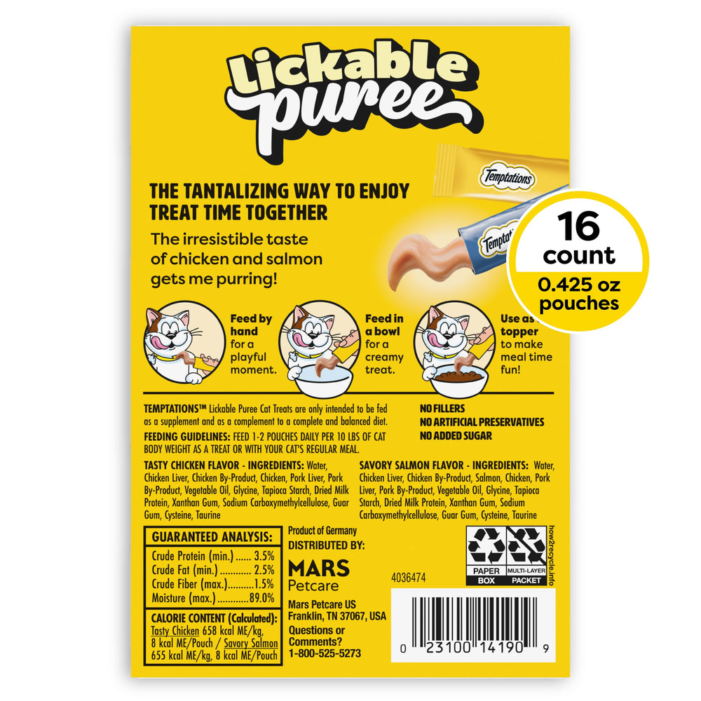 Emballage Temptations variété de tubes pour chat, choix pratique.