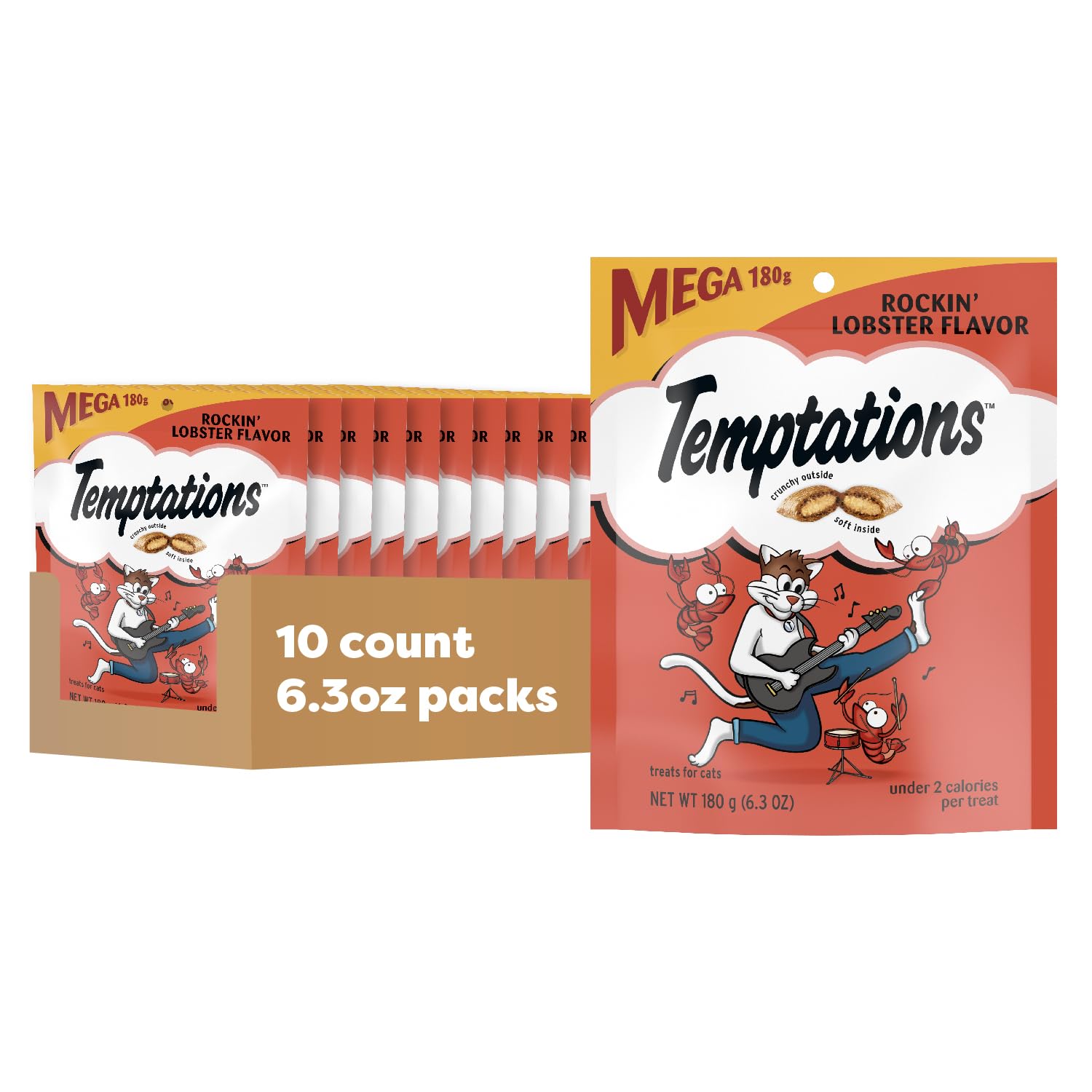 Friandises Temptations Homard croquantes et moelleuses dans un sachet refermable pour fraîcheur.