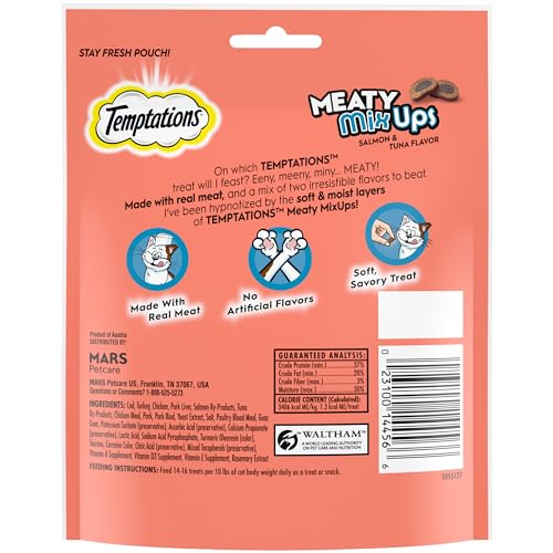 Temptations Meaty MixUps chat, double saveurs saumon et thon, friandise séduisante