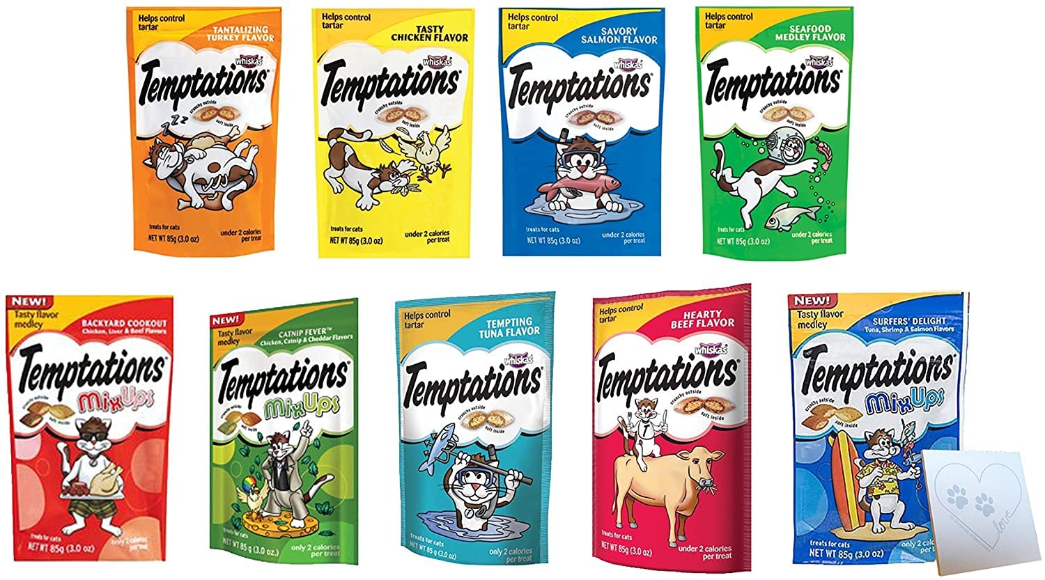 Temptations pack variété 9 saveurs, friandises pour chat, récompense quotidienne