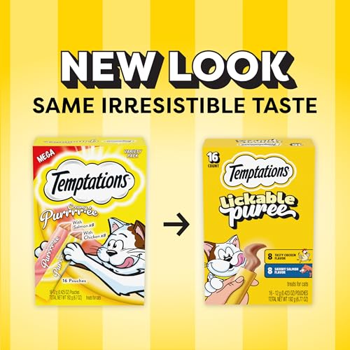 Friandise Temptations Purée Crèmeuse poulet en tube pour chat, saveur savoureuse.