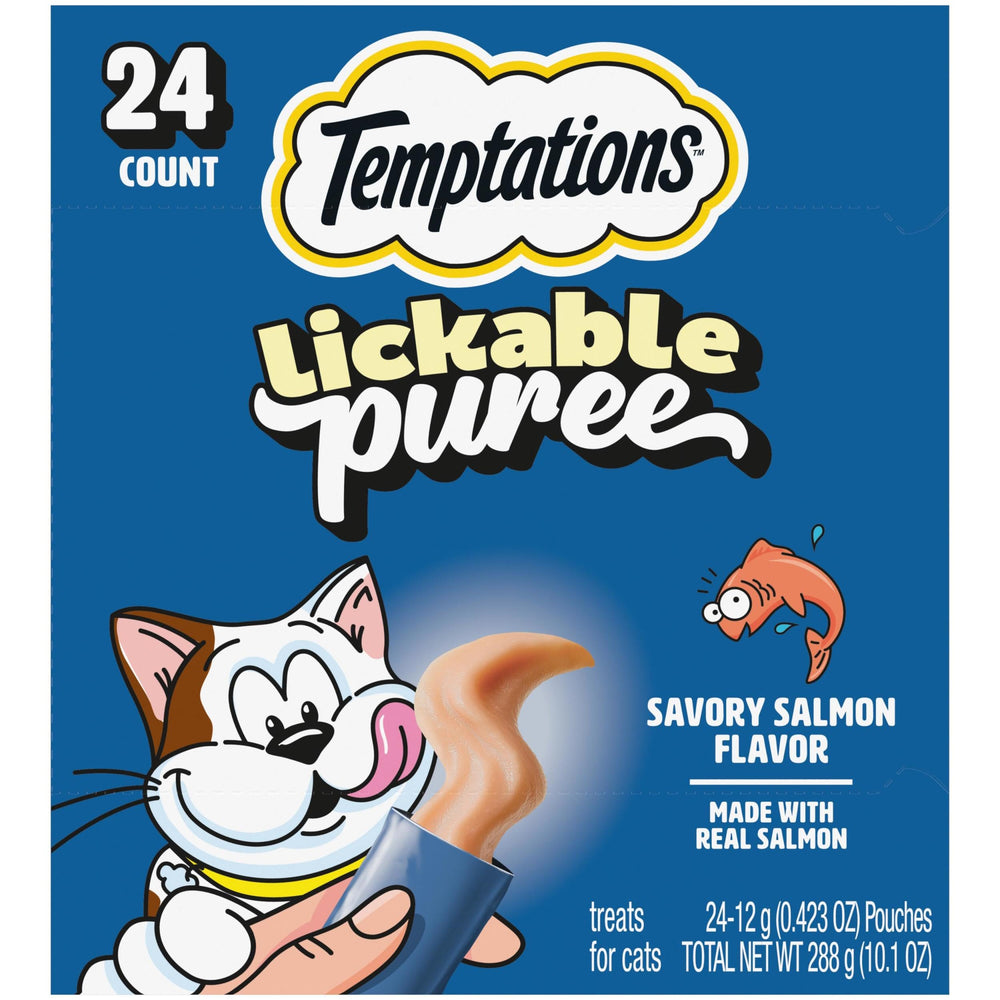 Temptations Purée Crémeuse au Saumon dans un tube, friandise rapide pour chat.