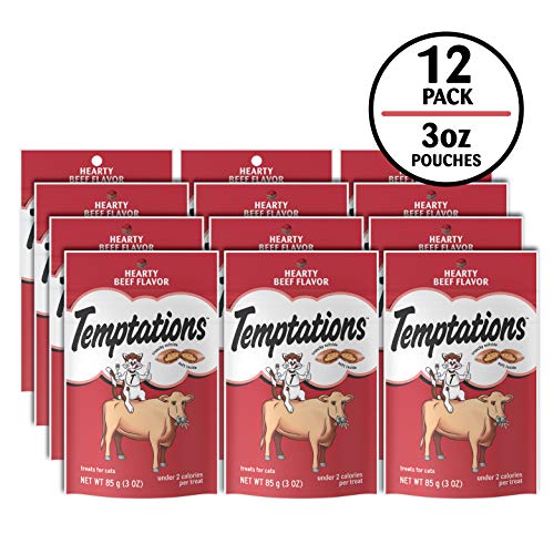 Temptations sachet refermable préserve la fraîcheur des friandises au boeuf pour chats.