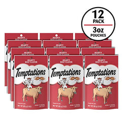 Temptations sachet refermable préserve la fraîcheur des friandises au boeuf pour chats.